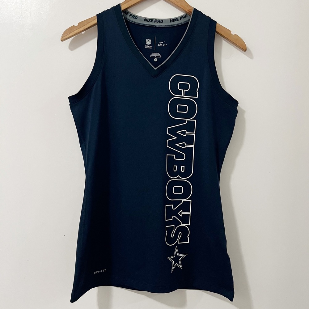 Nike Pro NFL Dallas Cowboys Dri-FIT V-Neck Athletic Tank Top Navy Blue Womens M